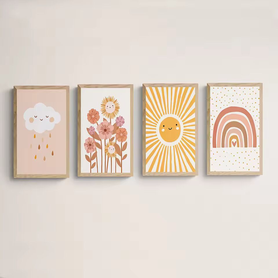 Colorful Rainbow Sun Cloud flower Poster Prints Wall Art Boho Style Canvas Painting for Child Nursery Decoration Girl Room Art