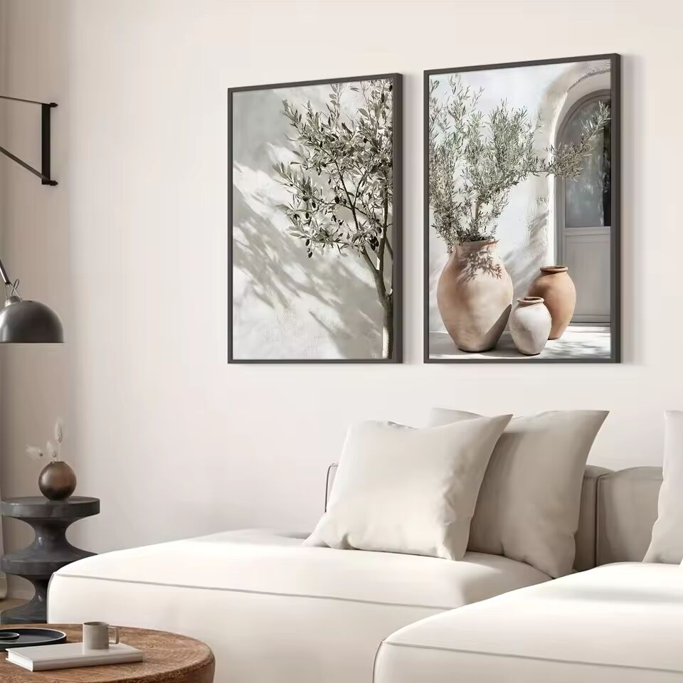 2pcs Tree Vase Wall Art Poster Mediterranean Plant Landscape Art Countryside Simple Scenery Decoration Frameless