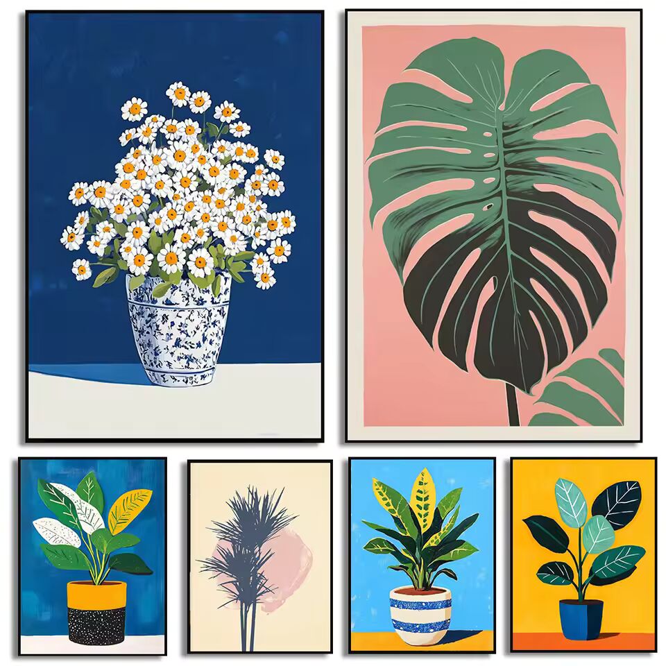 Modern Floral Art Poster Botanical Prints Canvas Still Life Painting Wall Art Pictures Home Living Room Boho Floral Decoration